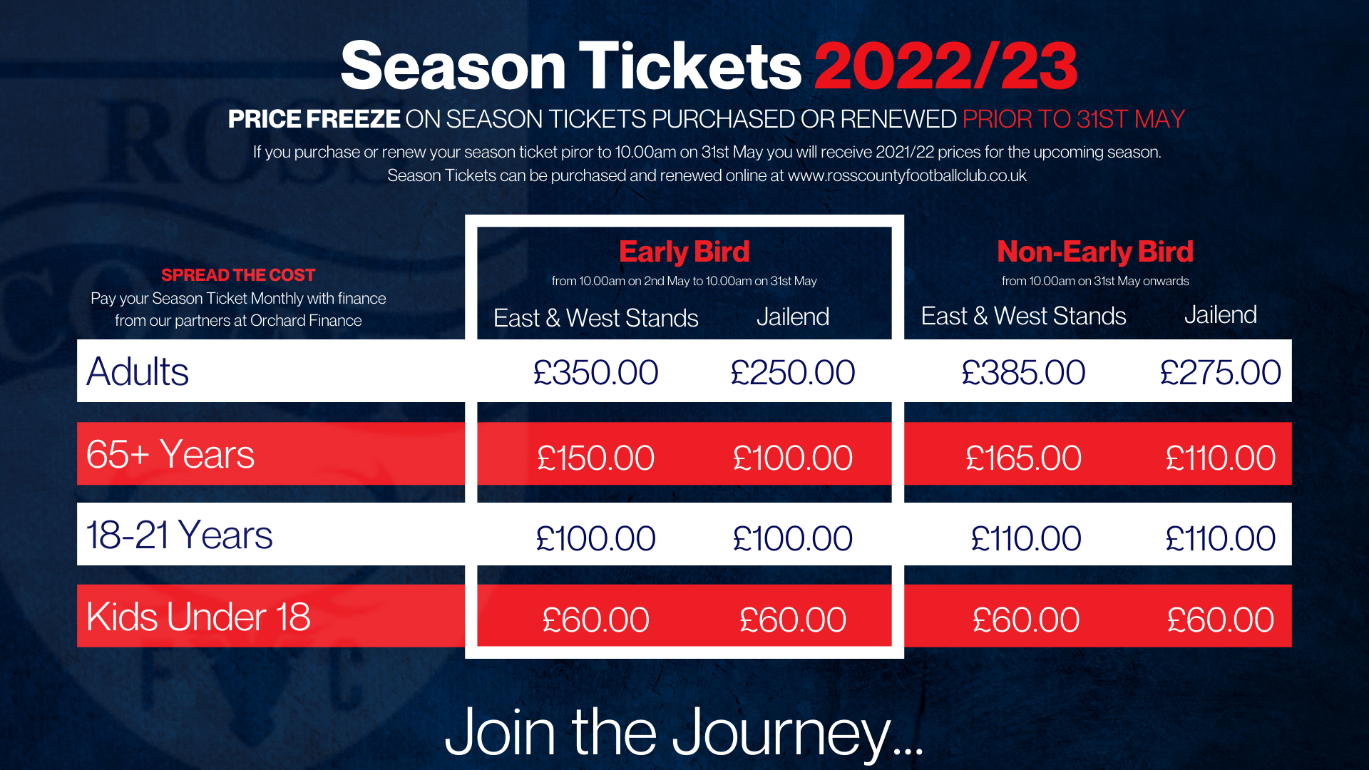 Season Ticket Prices 2022/23