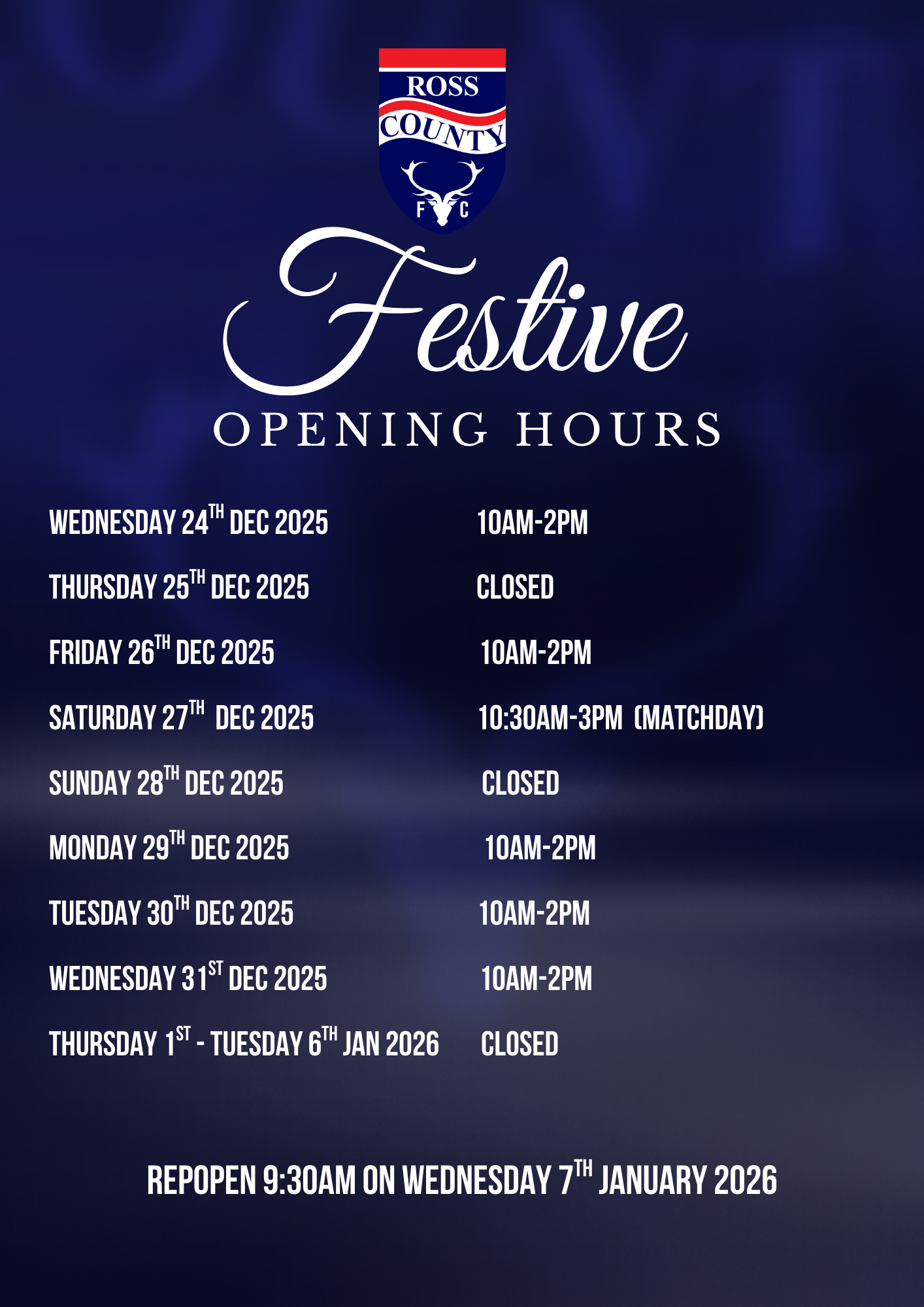 Festive Opening Hours